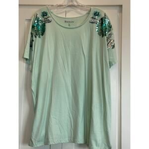 Roaman's Mint green short sleeve tee with sequined embellishments 2X 26/28